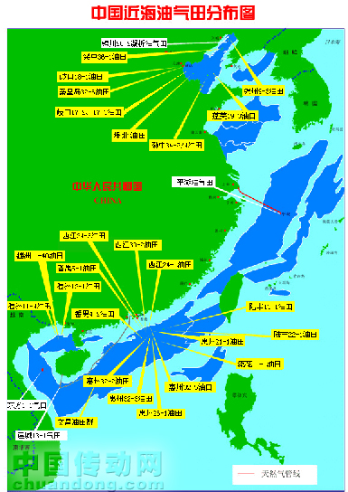 中國近海油氣田分布圖